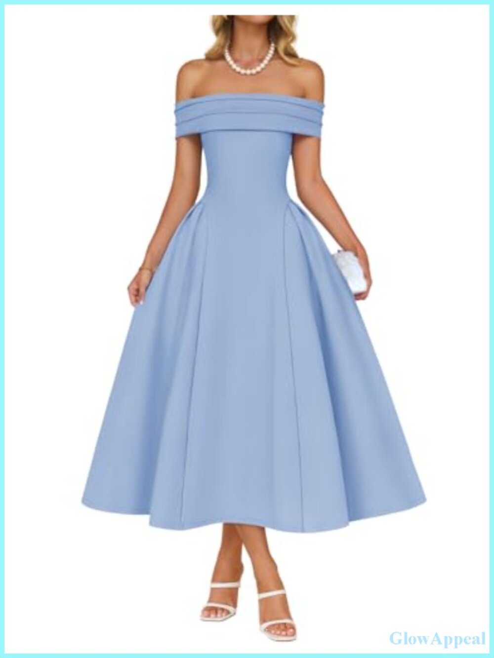 Sleeveless Off Shoulder Cocktail Dress - Flowy A Line Midi